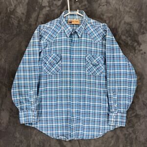 Big Mac Mens Blue Plaid Western Pearl Snap Long Sleeve Workwear Shirt XXL